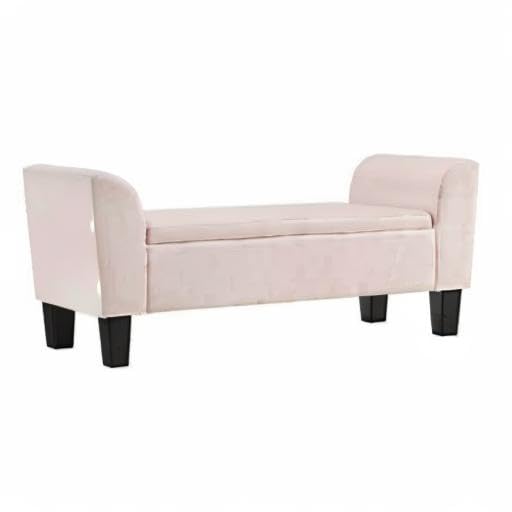 Contemporary Home Living Bedroom Velvet Bench with Storage in Pink