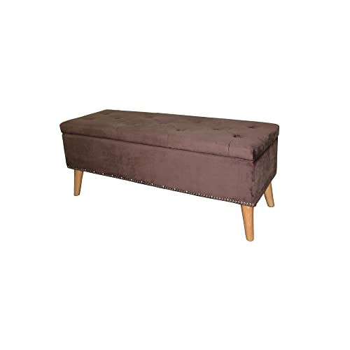 HomeRoots Wood, Polyurethane Foam: 97%, Polyester Fabric: 3% Cozy Brown Suede Storage Bench