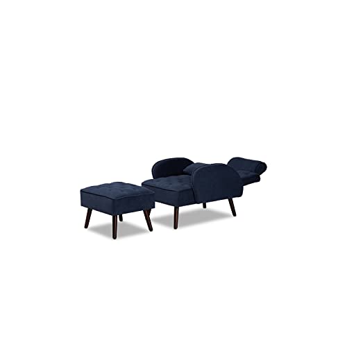 Baxton Studio Haldis Modern and Contemporary Navy Blue velvet Fabric Upholstered and Walnut Brown Finished Wood 2-Piece Lounge Chair and Ottoman Set