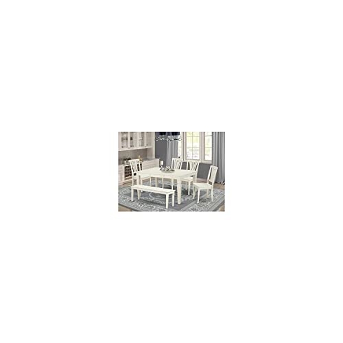 East West Furniture WEAV6-LWH-W 6Pc Rectangle 42/60" Family Table with 18 in Leaf and 4 Wood Seat Chairs Plus 1 Bench