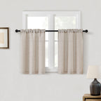 Dukiyo 30 Inches Kitchen Curtains 2 Panels Light Coffee Tan Beige Drapes Linen Tier Curtain 30 Inch Length Privacy Rustic Farmho