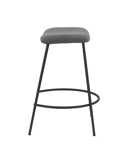 Neos Modern Furniture White Teddy Fabric 25.5''H Stool with Metal Leg, Set of 2