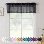 Aiyufeng 2 Panels Black Sheer Valance 14 Inch Length, Short Black Sheer Curtains For Bedroom, 14 Inches Black Kitchen Curtains F