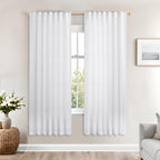 Pure White Curtains Panels 63 Inch Length For Back Tab Semi Sheer, Linen Textured Drapes Rod Pocket 2 Panels Set,White Boho Farm