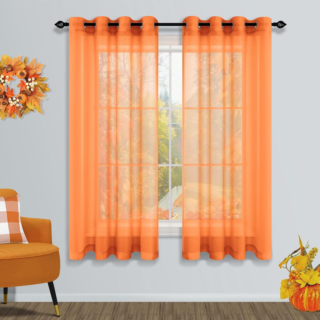 Mrs.Naturall Orange Halloween Curtains 63 Inch Length For Bedroom Boys Room Autumn Decorations For Home Thanksgiving Fall Havest