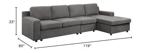 Lilola Home Waylon Gray Linen 4-Seater Sectional Sofa Chaise with Pocket