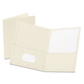 Twin-Pocket Folder, Embossed Leather Grain Paper, White, 25/Box