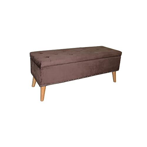 HomeRoots Wood, Polyurethane Foam: 97%, Polyester Fabric: 3% Cozy Brown Suede Storage Bench