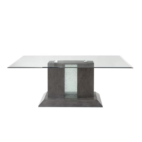 Acme Bernice Dining Table in Gray Oak & Glass Top