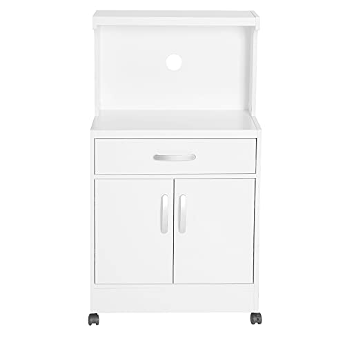 Shelby Kitchen Wooden Microwave Cart with One Drawer and Two Doors. Rolling Kitchen Cart (White) Easy Assembly.