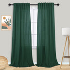 Hunter Green Boho Linen Curtains 90 Inches Long For Living Room Bedroom Rod Pocket Back Tab Dark Emerald Green Light Filtering W