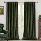Bgment Olive Green Velvet Curtains 90 Inches For Living Room, Thermal Insulated Blackout Curtains Room Darkening Drapes With Bac