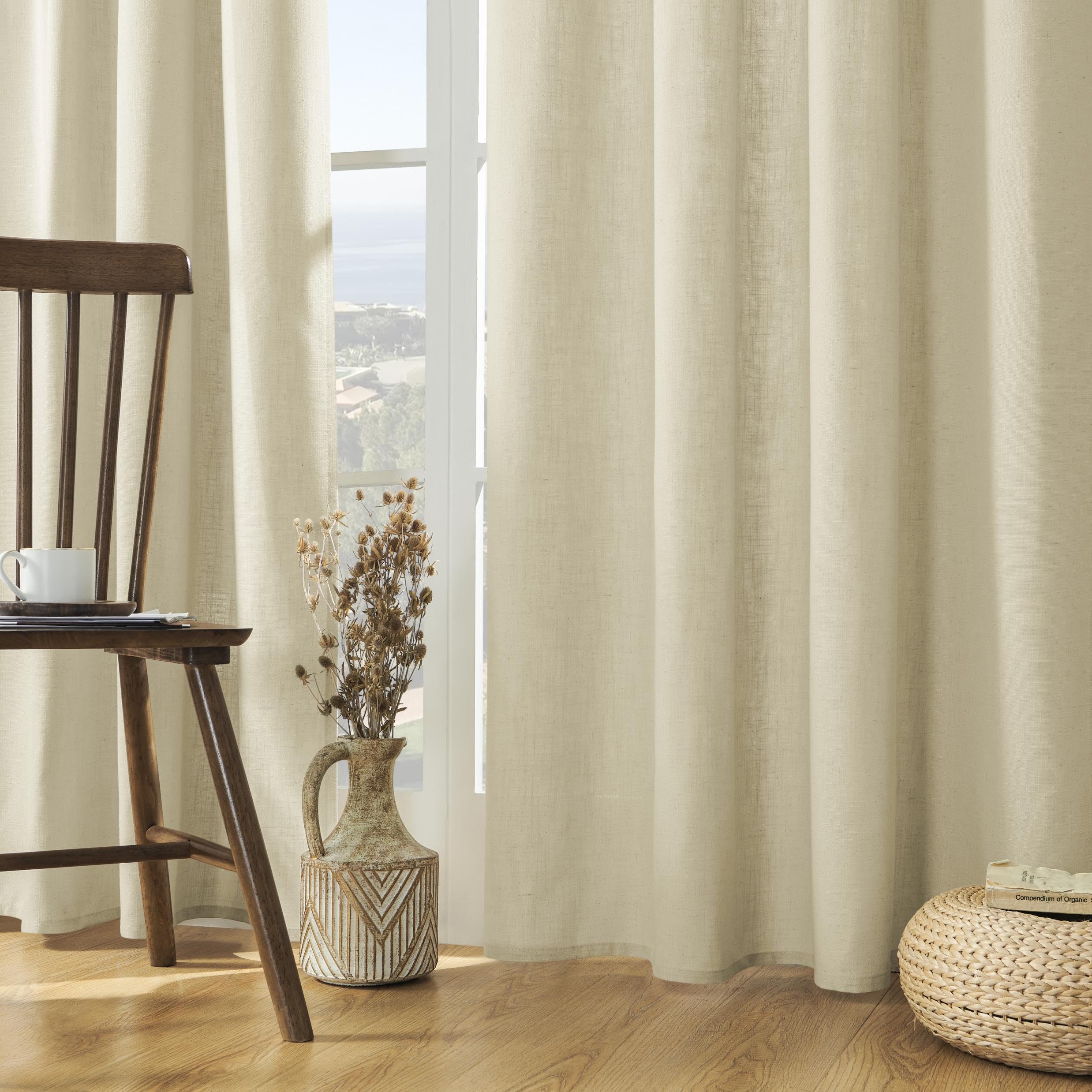 Joydeco Linen Curtains 90 Inch Length 2 Panels Set, Curtains For Living Room, Light Filtering Curtains 90 Inches Long, Living Ro