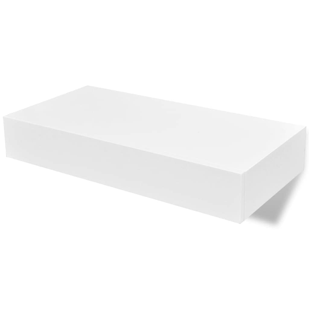 vidaXL White Floating Wall Display Shelf with Drawer - Scandinavian Modern Style, MDF Material, Ideal for Book/DVD Storage & Display