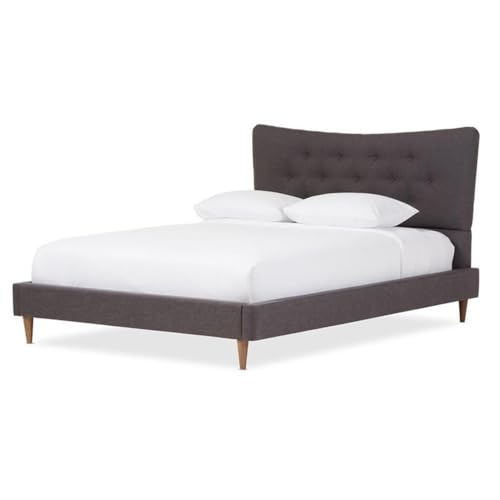 Baxton Studio Hannah Mid-Century Platform Bed Queen/Dark Grey