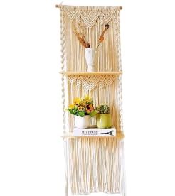 Macrame Wall Hanging Double Shelf Wall Hanging Shelf Decor Picture Frame Organizer Log Color Plank| Home & Garden | Home Decor