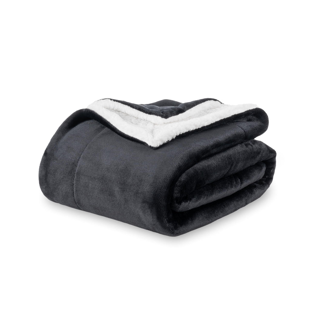 Berkshire Blanket-Sherpa Fleece Blanket, Warm And Soft Loftmink Reversible Blanket For Bed, Sofa And Travel, Black, 90 In X 108