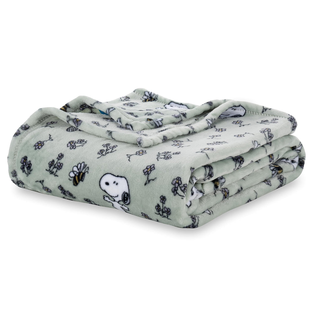 Berkshire Blanket Peanuts Velvetloft Cute Character Snoopy Plush Blanket,Peanuts Snoopy & Woodstock New Flower And Bees Sage,Kin