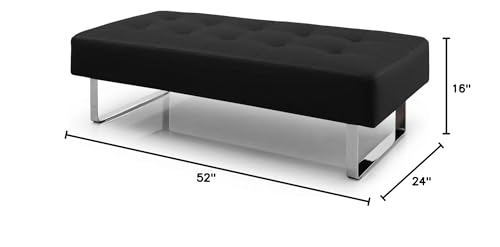 HomeRoots 52' X 24' X 16' Black Faux Leather Bench