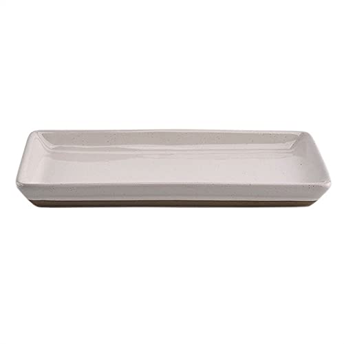 Sweet Water Decor Stoneware Tray for Home - Cream Speckled | Kitchen and Bathroom Dispenser Holder | Jewelry Dish | Glass Soap H