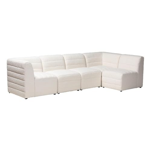 Baxton Studio Maya Modern White Boucle Fabric 5-Piece Modular Sectional Sofa - Thumbnail 3