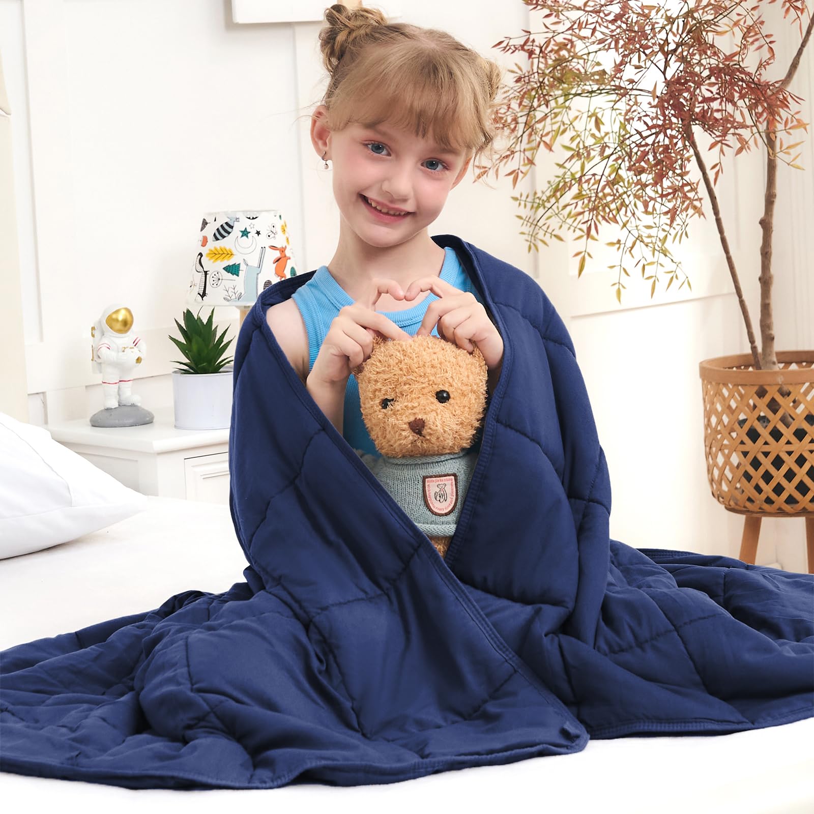 BETU Weighted Blanket for Kids - 36x48, 5lbs, Navy Blue, Cooling & Breathable with Glass Beads for All-Season Comfort