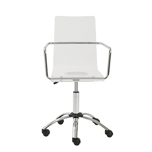 HomeRoots White Swivel Adjustable Task Chair Plastic Back Steel Frame