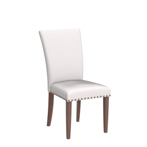 COLAMY Parsons Dining Chairs Set of 2, Upholstered Fabric Side Chair with Nailhead Trim, Wood Legs - Beige, A420-Light Grey