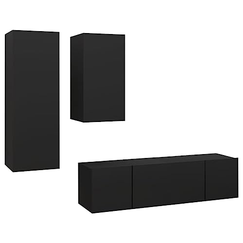 vidaXL TV Cabinet Set 4 Piece Home Living Room Furniture TV Stand HiFi Stereo Cabinet Media Unit Entertainment Center Black Engineered Wood