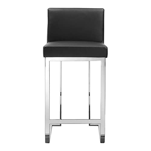 Pangea Home Dexter 26&quot; Faux Leather & High Polished Steel Counter Stool In Black