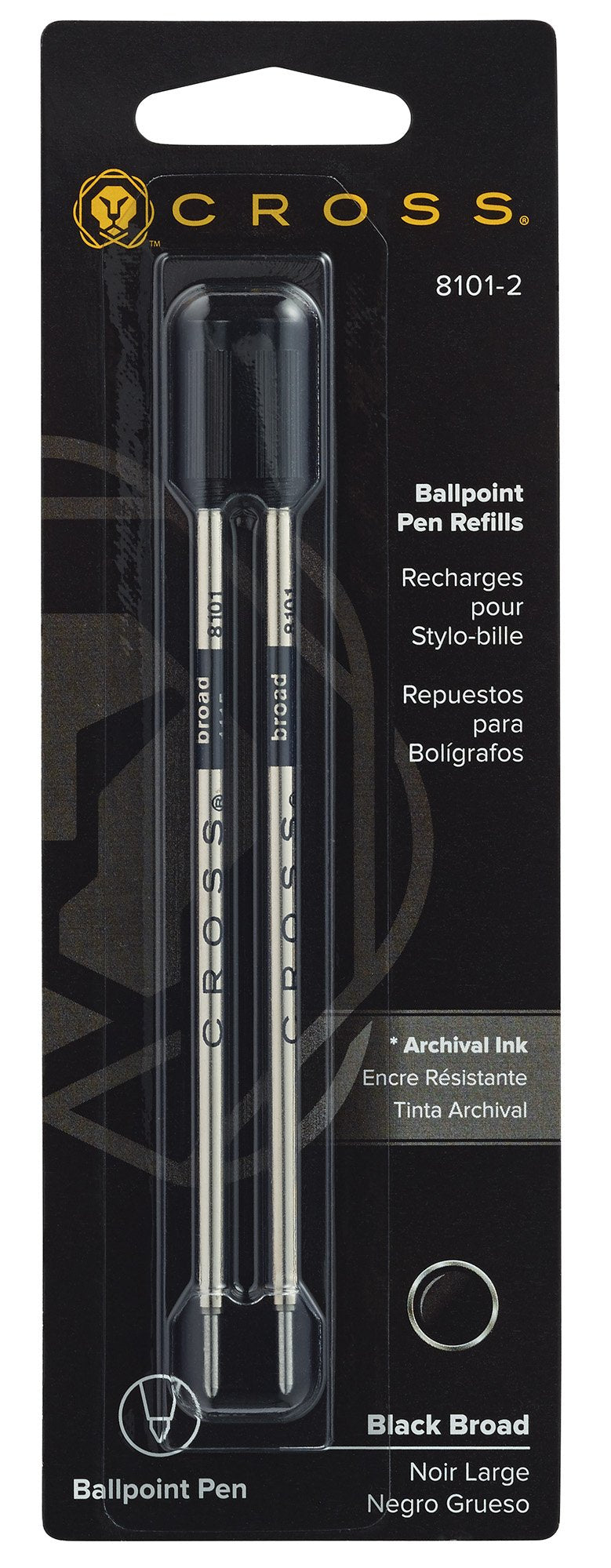 Cross Ballpoint Pen Refill Dual Pack - Black - Broad - Model 8101-2 - 2 Count