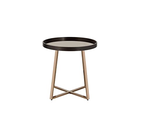 Acme Hepton Round Mirrored Top End Table in Mirrored and Walnut