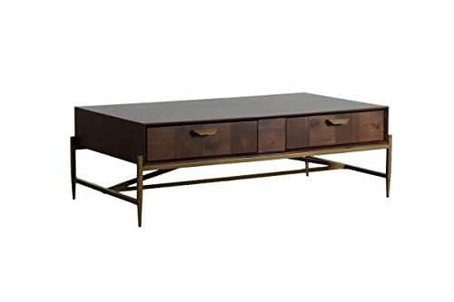 HomeRoots Dark Mango, Antique Brass Veneer, Metal Modern Dark Mango Acacia and Brass Coffee Table