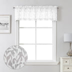 Lecloud Leia Texture White Curtains Sheer Valance 14 Inch Long 2 Pcs, Dual Rod Pockets Window Small Curtain Kitchen/Bedroom/Livi