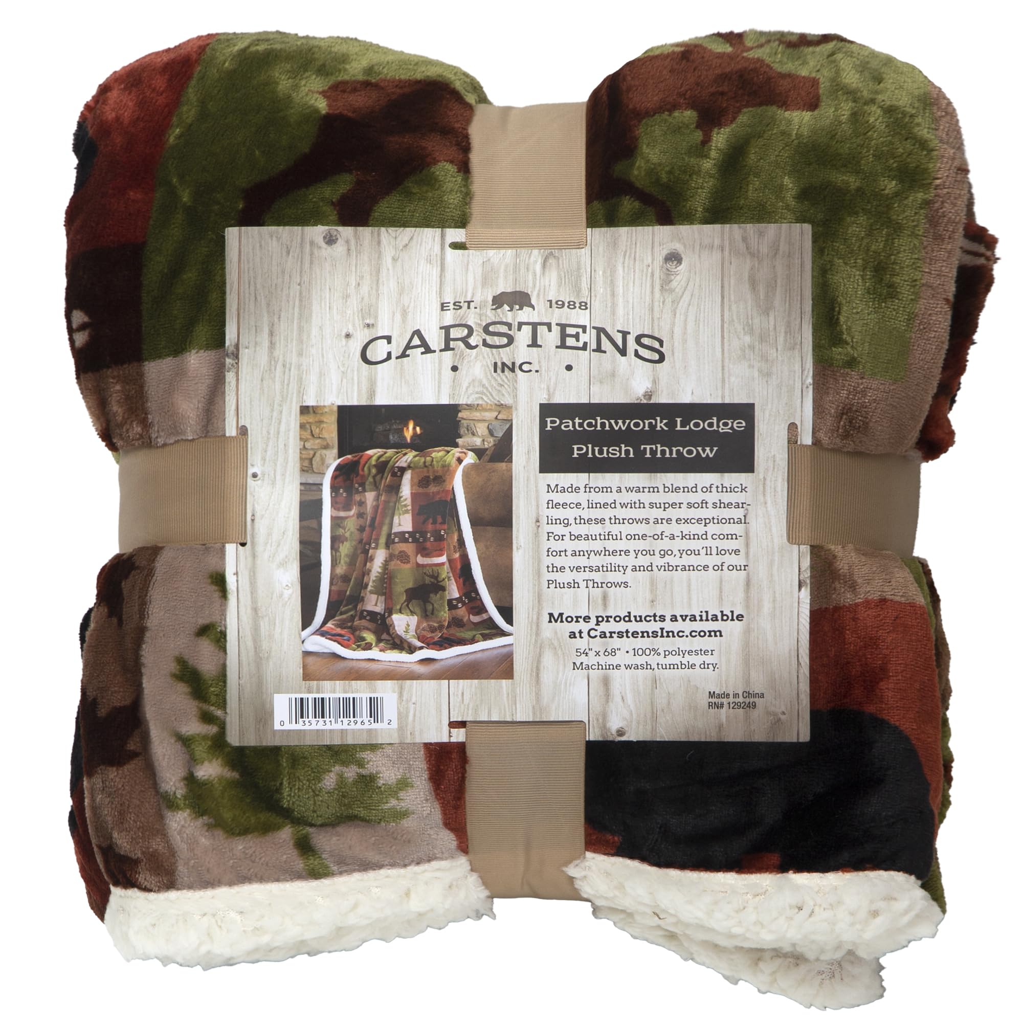 Carstens, Inc. Ultra Premium Super Soft Plush Sherpa Fleece Oversized Throw Blanket 54' X 68', Patchwork Lodge