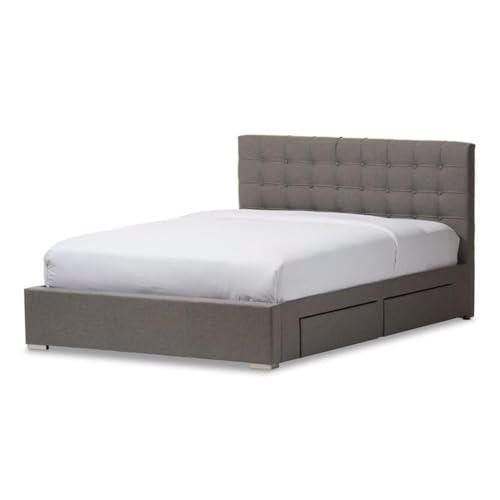 Baxton Studio Rene Modern and Contemporary Grey Fabric 4-drawer Queen Size Storage Platform Bed
