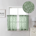 Lecloud Leia Sage Green Valance Sheer Cafe Curtains 24 Inch Length 2 Packs, Bathroom/Basement/Kitchen Curtain Tiers Small Window