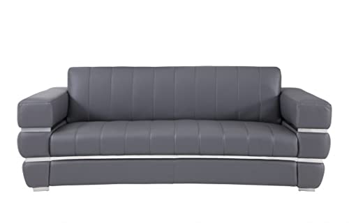 HomeRoots 89' Dark Gray Chrome Accents Genuine Leather Standard Sofa