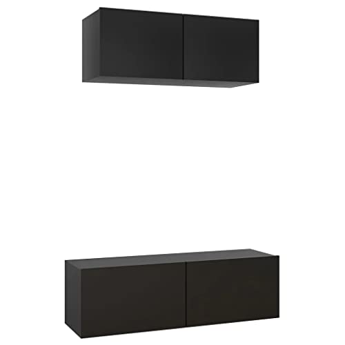 vidaXL TV Cabinet Set 2 Piece Home Living Room Furniture TV Stand HiFi Stereo Cabinet Media Unit Entertainment Center White Engineered Wood