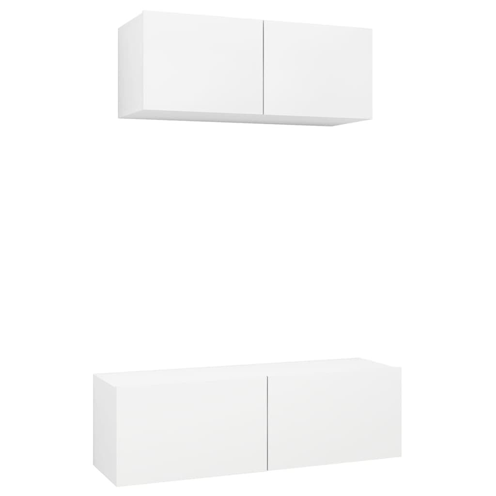 vidaXL TV Stand Set 2 Piece, TV Unit for Living Room, Sideboard, TV Console Media Unit Entertainment Center, Modern, White Engineered Wood
