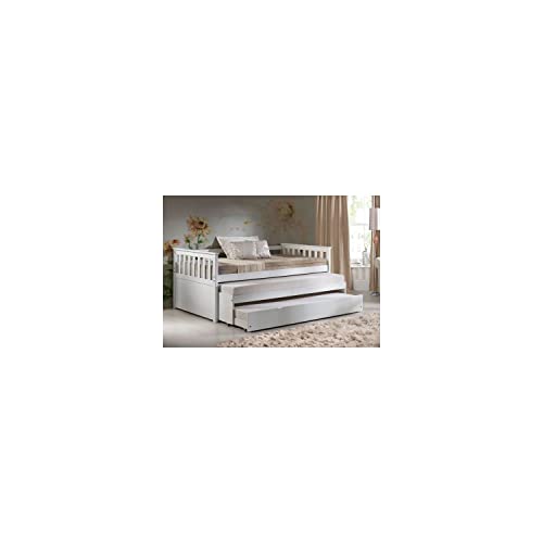 Acme Daybed & Roll-Out Bed (15" H) Twin Size Sofa Bed Living Room Guest Bed Bedroom Box Spring Not Required, Shelter Style Day Bed Armrest, Slat Included (12+12+12), Easy Assembly, White Finish