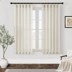 Dukiyo Natural Linen Curtains 63 Inch Length For Bedroom Kitchen Laundry Room Rustic Rod Pocket Hook Belt Semi Sheer Cream Windo
