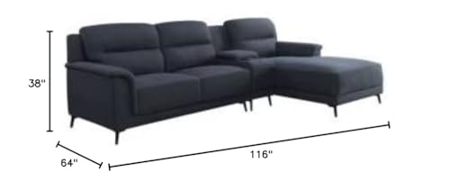 Acme Walcher 3-Piece Linen Fabric Sectional Sofa with Storage Console in Gray