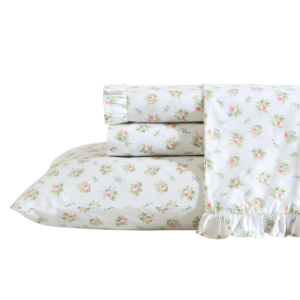 Laura Ashley - Twin Sheet Set, Breathable Percale Cotton Bedding, 200 Thread Count, Floral Home Decor (Roseford Orange, Twin)