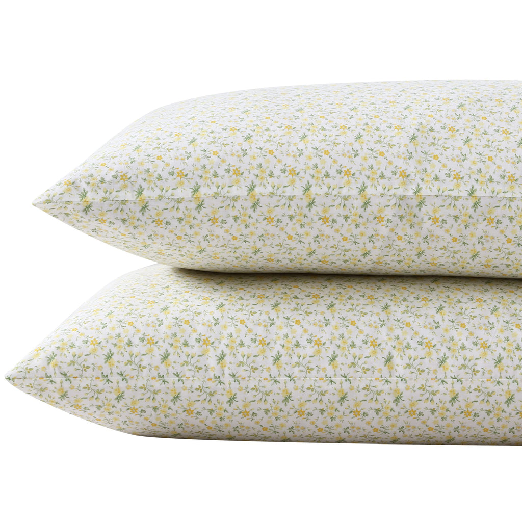 Laura Ashley - Standard Pillowcase Set, Breathable Percale Cotton Bedding, Crisp & Cool Home Decor (Evie Yellow, 2 Piece)
