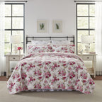 Laura Ashley Lidia Collection Quilt Set-100% Cotton, Reversible, Lightweight & Breathable Bedding, Pre-Washed For Added Softness