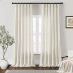 Dukiyo 120 Inch Long Linen Curtains Natural Large Tall Rod Pocket Hook Belt Window Curtains Semi Sheer Light Filtering Privacy H