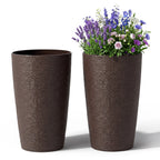 Round Plastic Planters Set of 2, 21 Inch Tall with Drainage