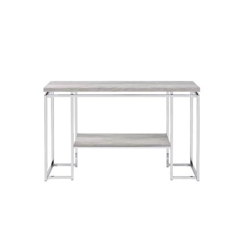 Acme Chafik Rectangular Wooden Top Sofa Table With Shelf In Oak And Chrome