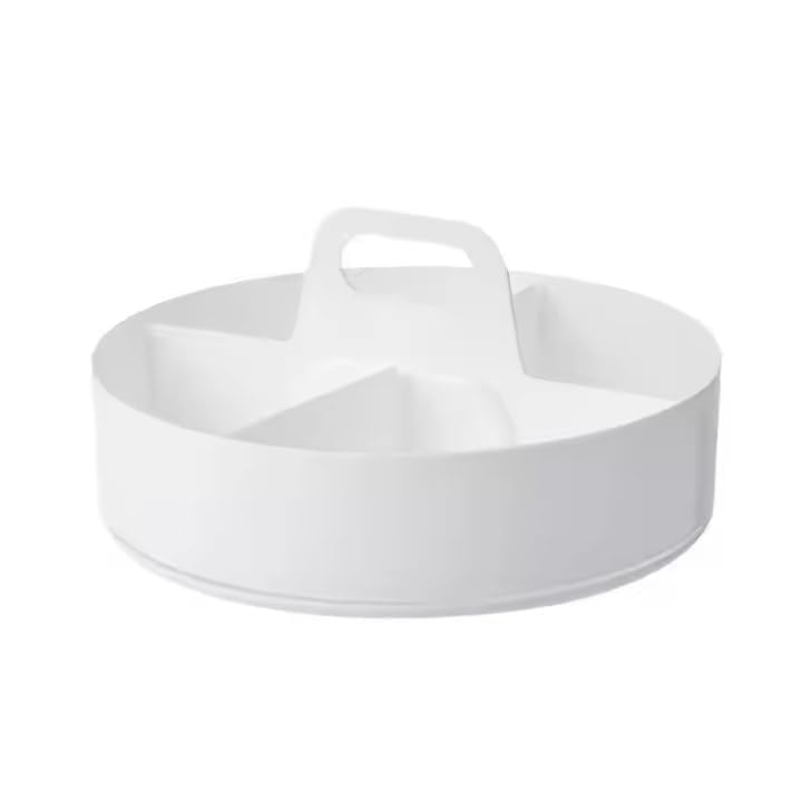 Gnoly White Lazy Susan Turntable Organizer With Handle ? Divided Storage Caddy For Dresser, Makeup, Fridge, Spices, Condiments ?